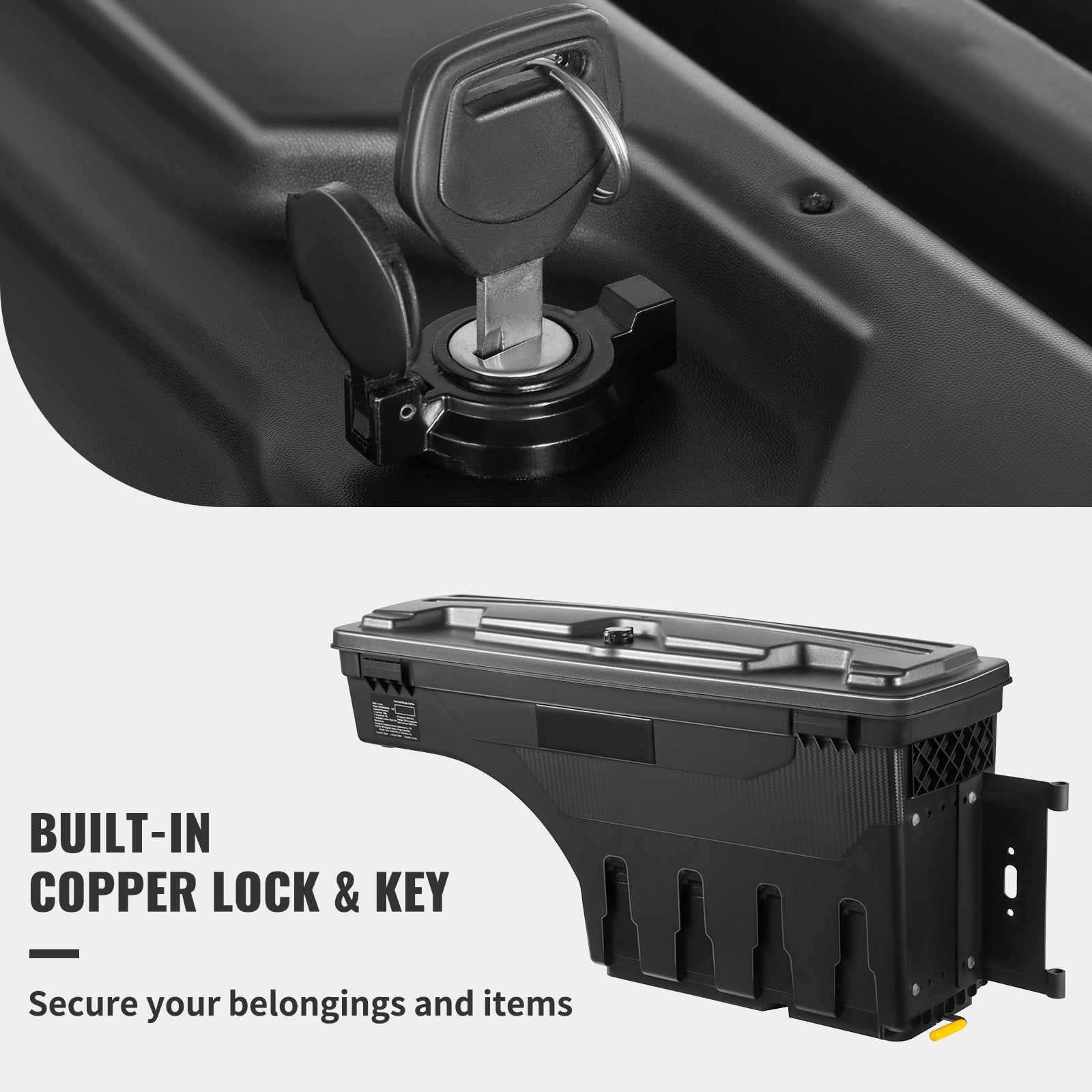 SKYSHALO Truck Bed Storage Box, Lockable Lid, 6.6 Gal/20 L Waterproof ABS Wheel Well Tool Box, Fitting with Chevrolet Silverado 1500 GMC Sierra 1500 2019-2021, Black, Passenger Side