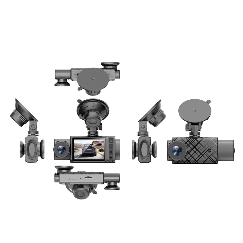 Shinysix 3 Cameras Dash Cam 2in Clear Car Rearview Mirror Car Video Recording Camcorder Multi-Language Car Camera Recorder Auto Safety Driving Recorder