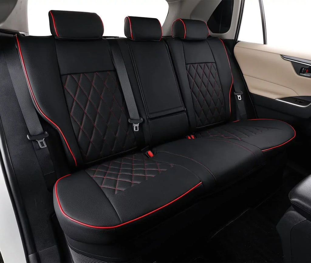 EKR Custom Fit Taos Car Seat Protection for Volkswagen Taos S SE 2022 2023-Full Set Leather Auto Seat Coating with Red Trim)