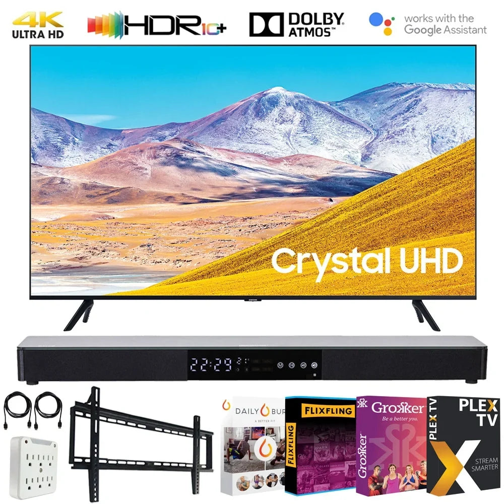 Samsung UN85TU8000 85-inch 4K Ultra HD Smart LED TV (2020 Model) Bundle with 31-in Sound bar+Wall Mount+Tech Smart USA TV Essentials 2020 & Surge Adapter (UN85TU8000FXZA 85TU8000 85" TV)