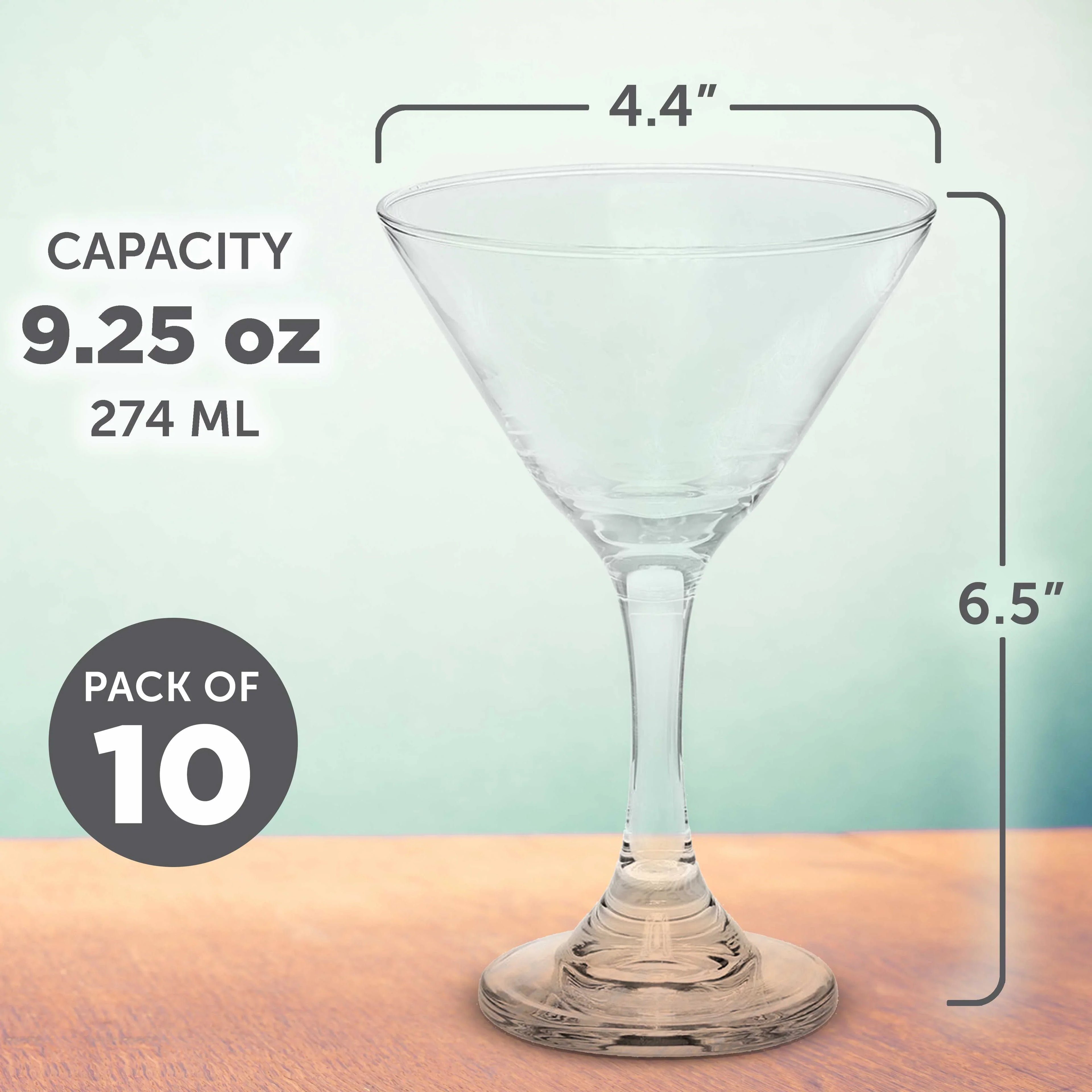 Classic Martini Glasses 9.25 oz. Set of 10, Bulk Pack - Top-notch for Cocktails, Wedding Favors, Party Favors, Events - Clear