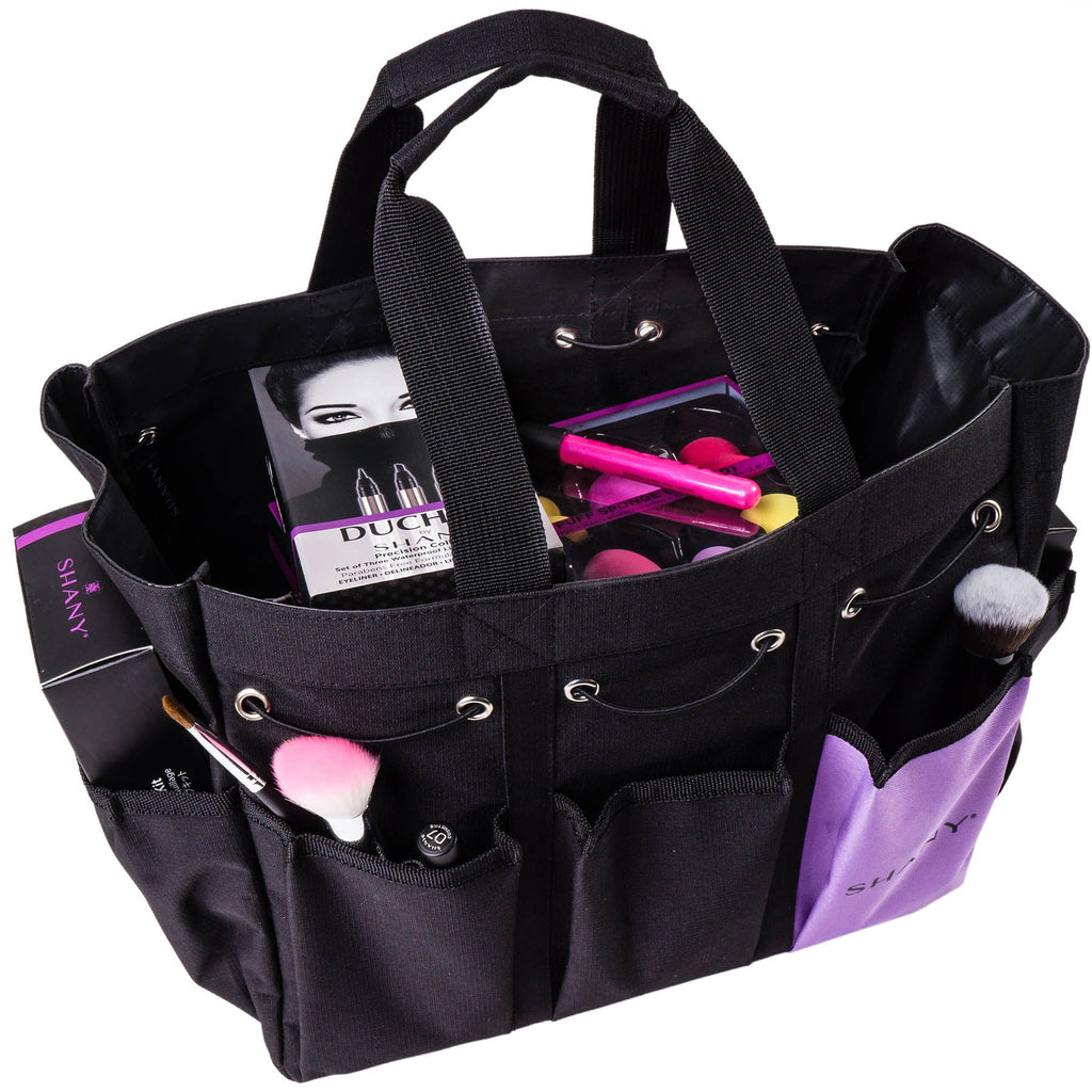 SHANY Beauty Handbag and Makeup Organizer Bag â Large Two-Tone Travel Tote with 2 Handles and 8 External Pockets â Black Canvas