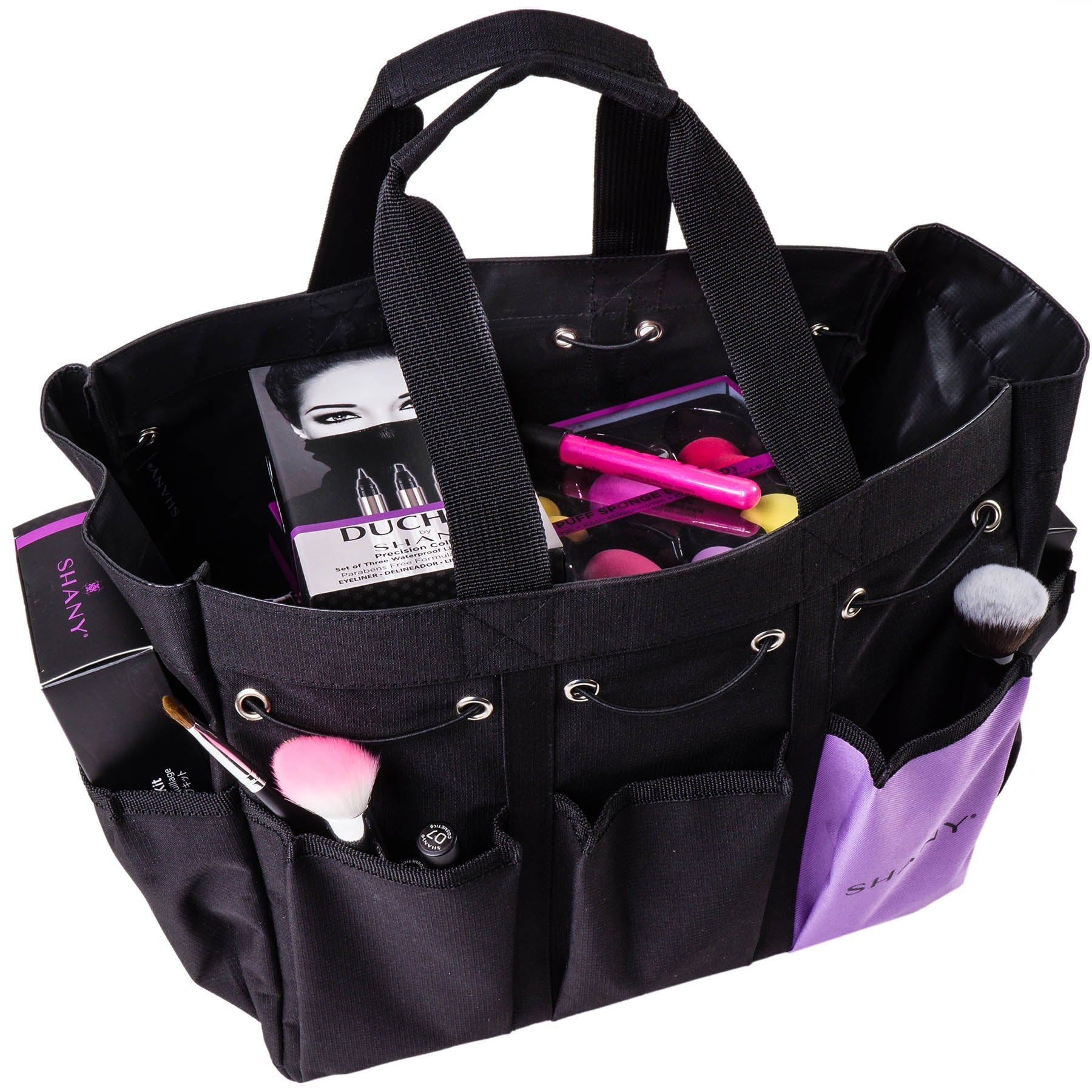 SHANY Beauty Handbag and Makeup Organizer Bag â Large Two-Tone Travel Tote with 2 Handles and 8 External Pockets â Black Canvas
