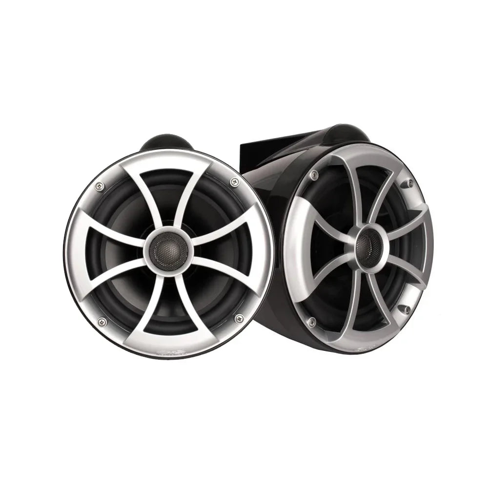 Wet Sounds ICON8B-FMINI 8" Black Tower Speakers with Stainless Steel MINI Fixed Clamps & SYN-DX2.3 1200 Watt Amplifier
