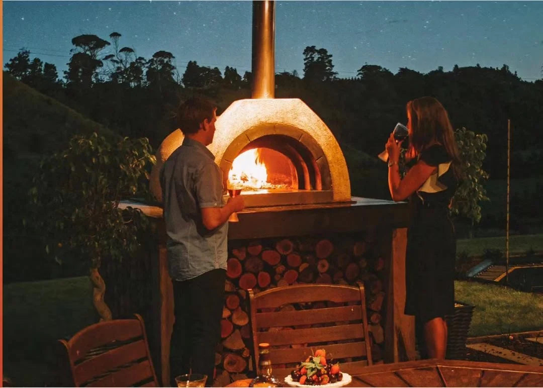 Tiled Cement Outdoor Pizza Oven / Clay Wood Fired Pizza Ovens with White Penny / Circle Mosaic Tiles - OP81