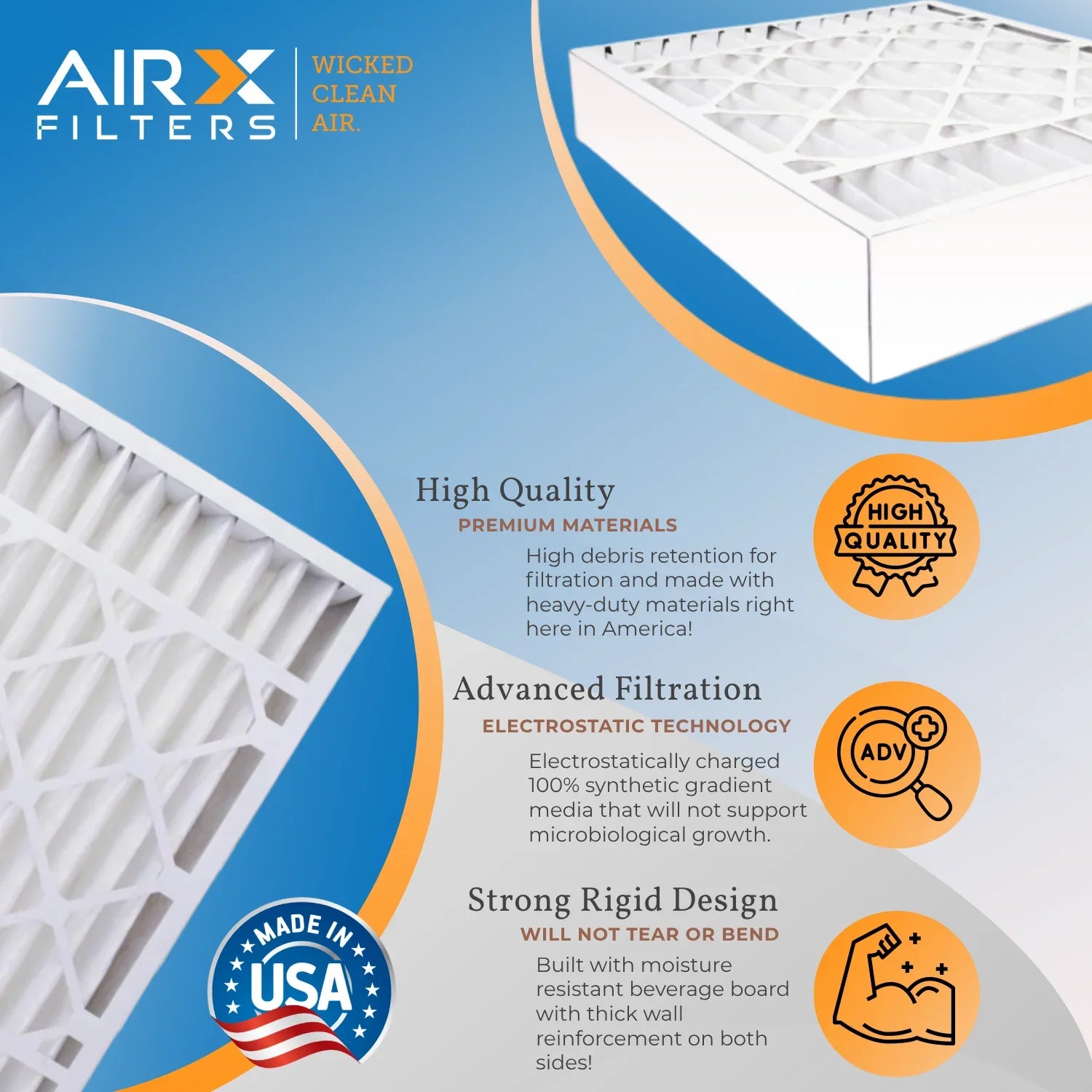 20x25x5 Air Filter MERV 13 Comparable to MPR 1500 - 2200 & FPR 9 Suitable with Air Bear 255649-102 Premium USA Made 20x25x5 Furnace Filter 2 pack by AIRX FILTERS WICKED CLEAN AIR.