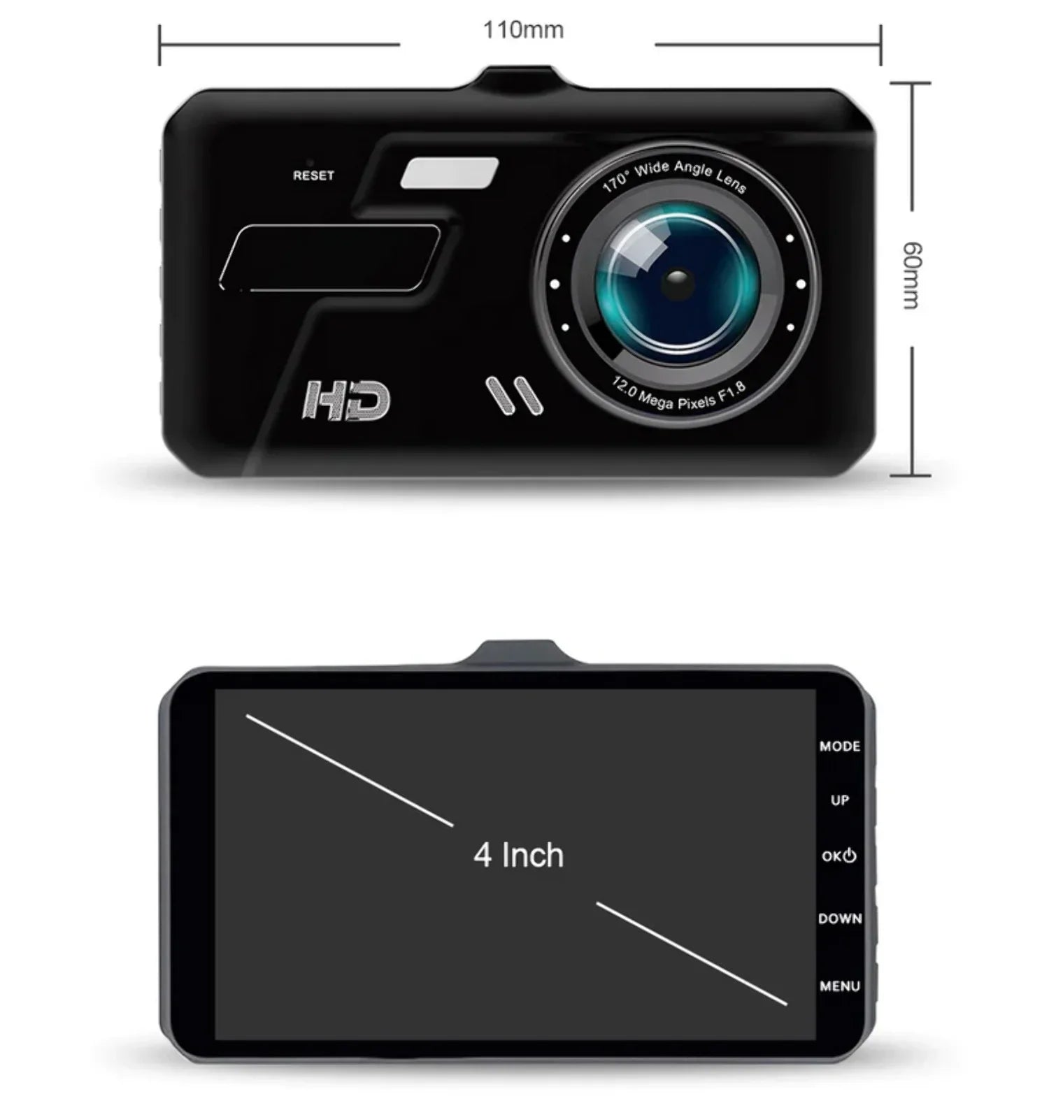 Dash Cam 4 LCD Car DVR Driving Recorder Dual Lens Camera 1080P Vehicle Video