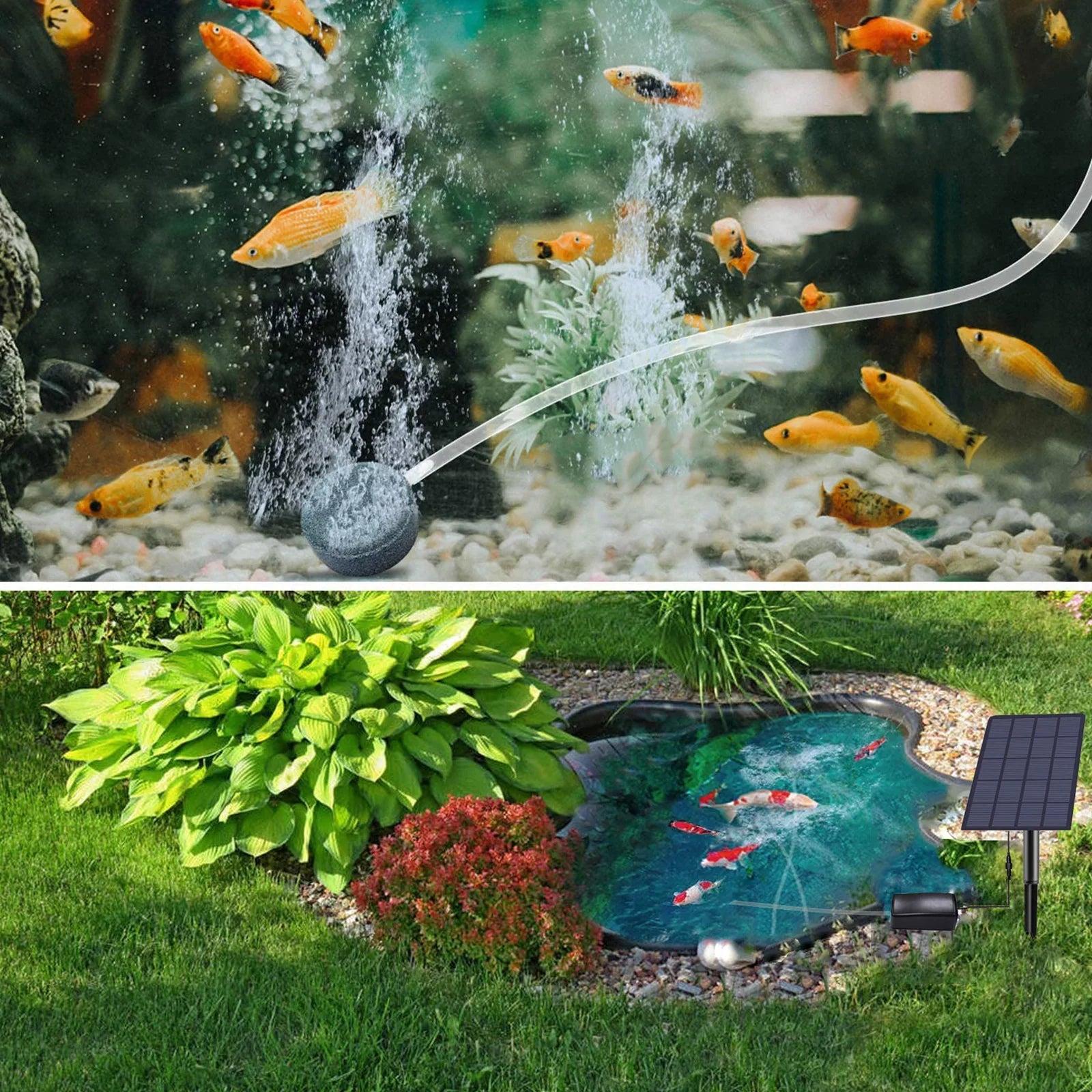 Lixada Solar Pump Fish Tank Aerator 2W Plug-in with Bubble Stones Pipe for Aquarium Pond Pool Garden
