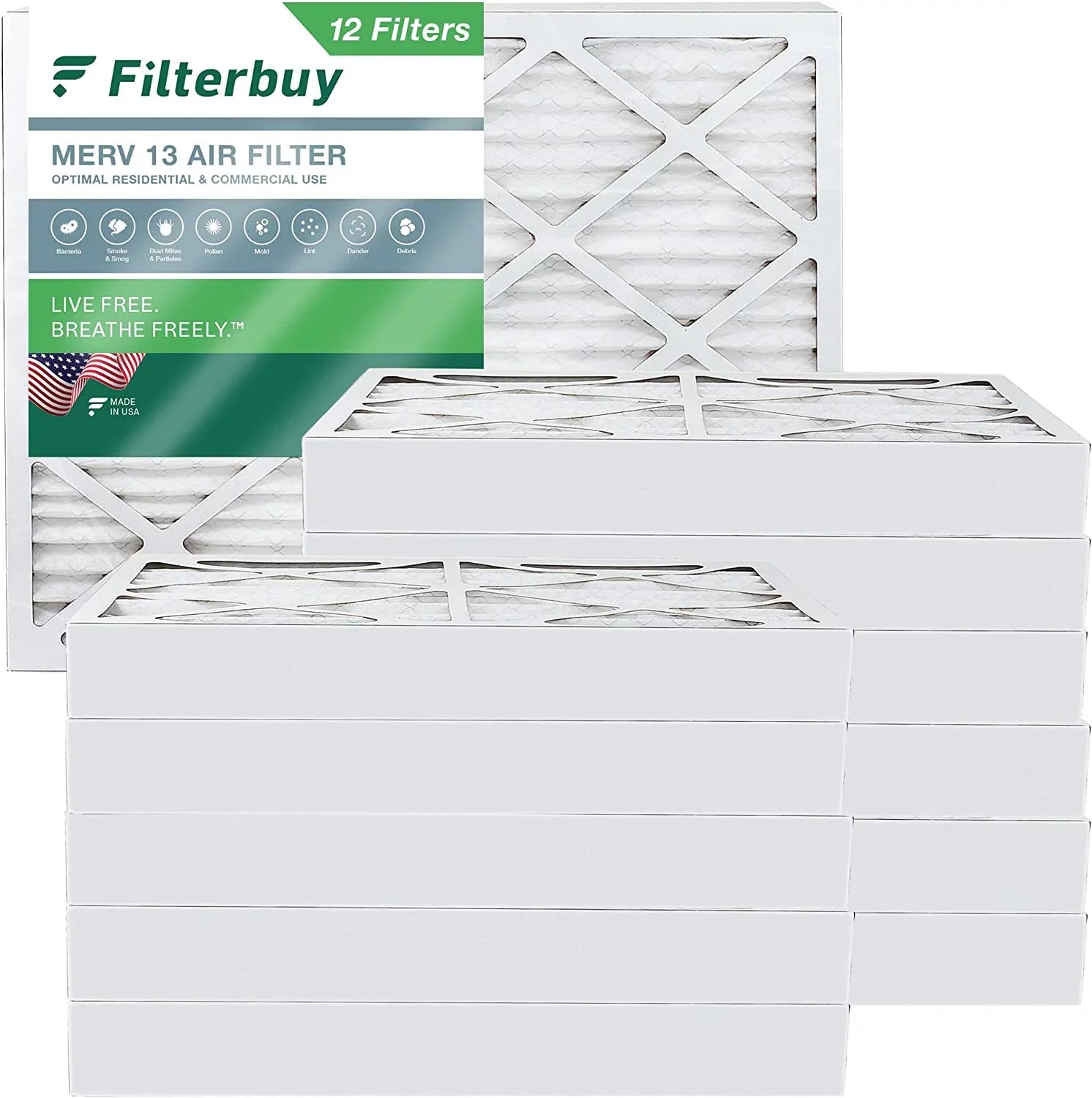Filterbuy 16x20x4 MERV 13 Pleated HVAC AC Furnace Air Filters (12-Pack)