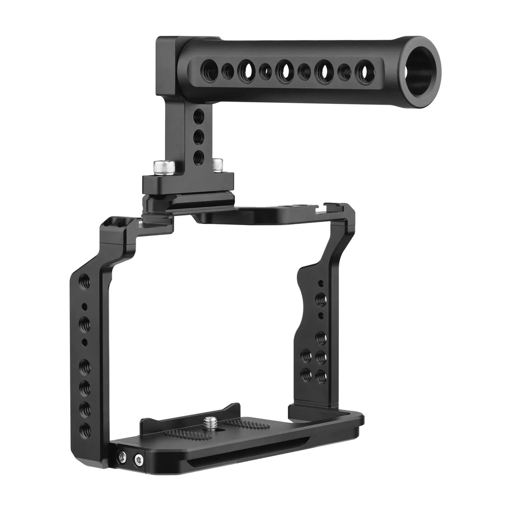 Andoer Camera Video Cage + Handle Kit Aluminum Alloy with Dual Cold Shoe Mounts Numerous 1/4 Inch Threads Replacement for Sony A7IV/ A7III/ A7II/ A7R III/ A7R II/ A7S II