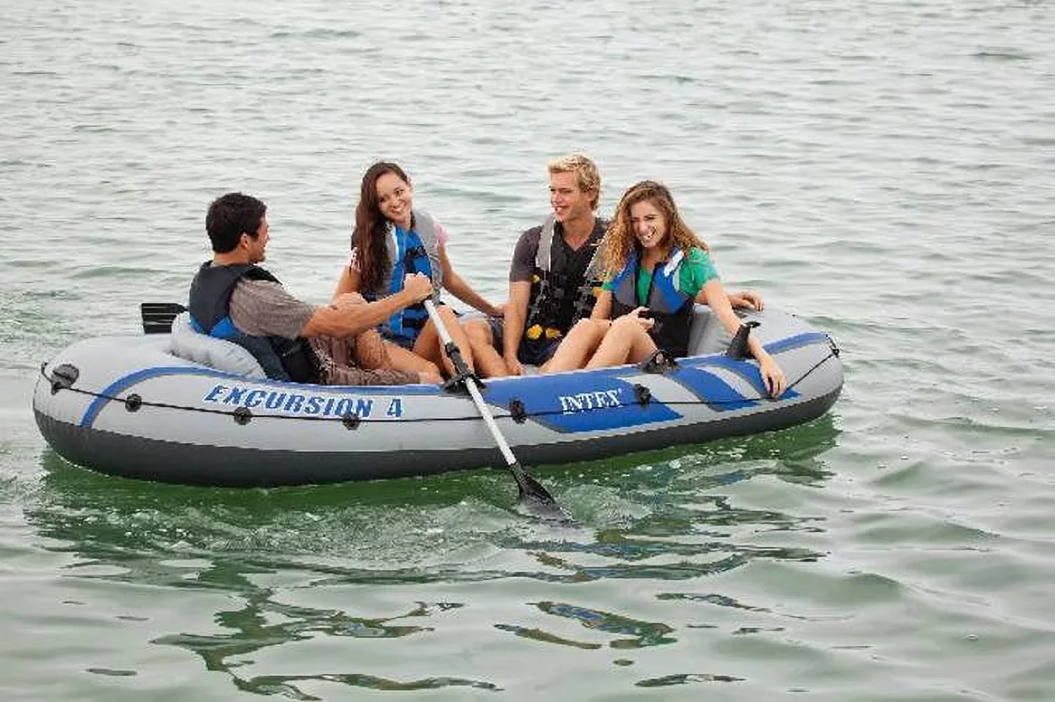 Intex Excursion Inflatable Rafting Fishing 4 Person Ship w/ Oars & Pump (3 Pack)