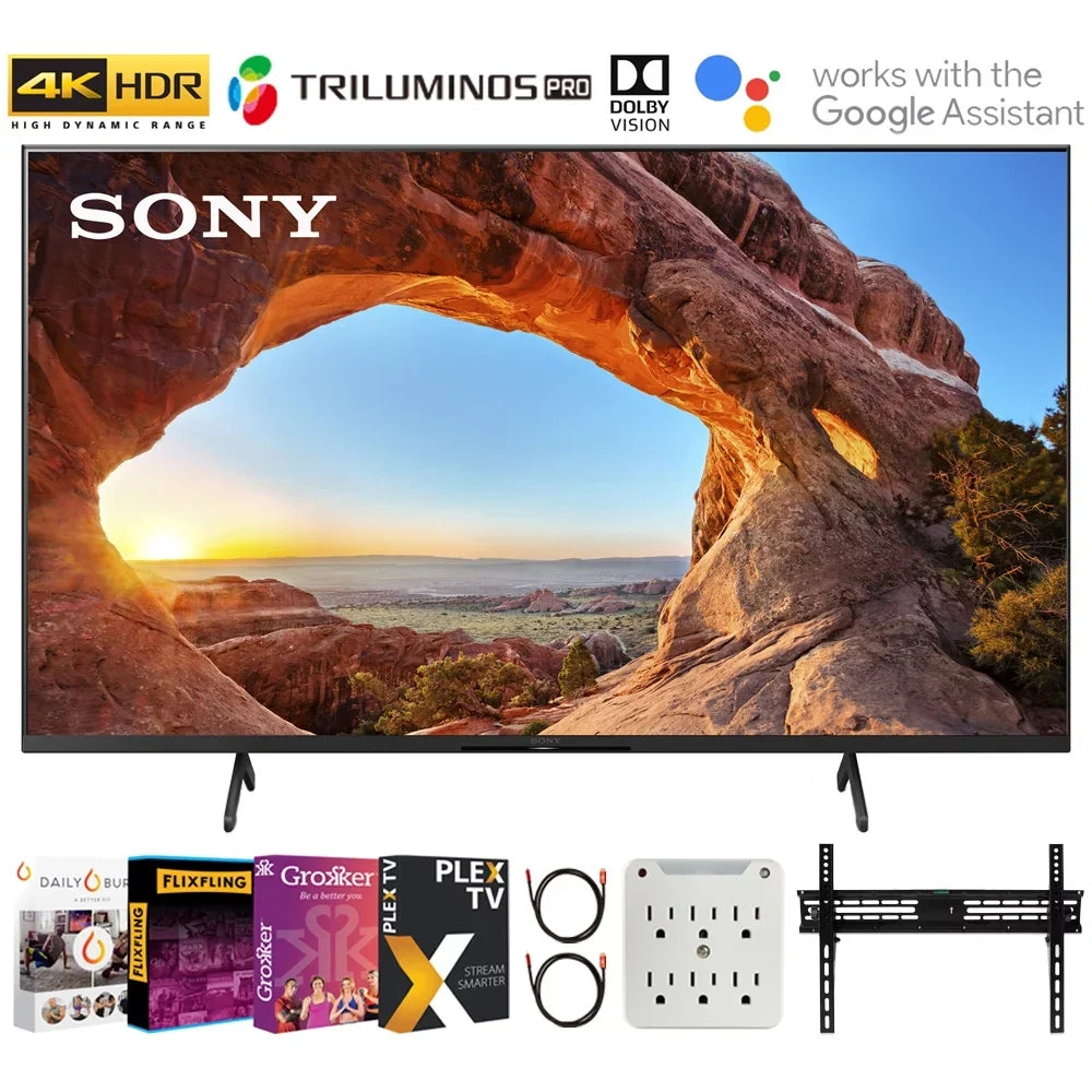 Sony KD50X85J 50 Inch X85J 4K Ultra HD LED Smart TV (2021 Model) Bundle with Premiere Movies Streaming 2020 + 30-70 Inch TV Wall Mount + 6-Outlet Surge Adapter + 2x 6FT 4K HDMI 2.0 Cable