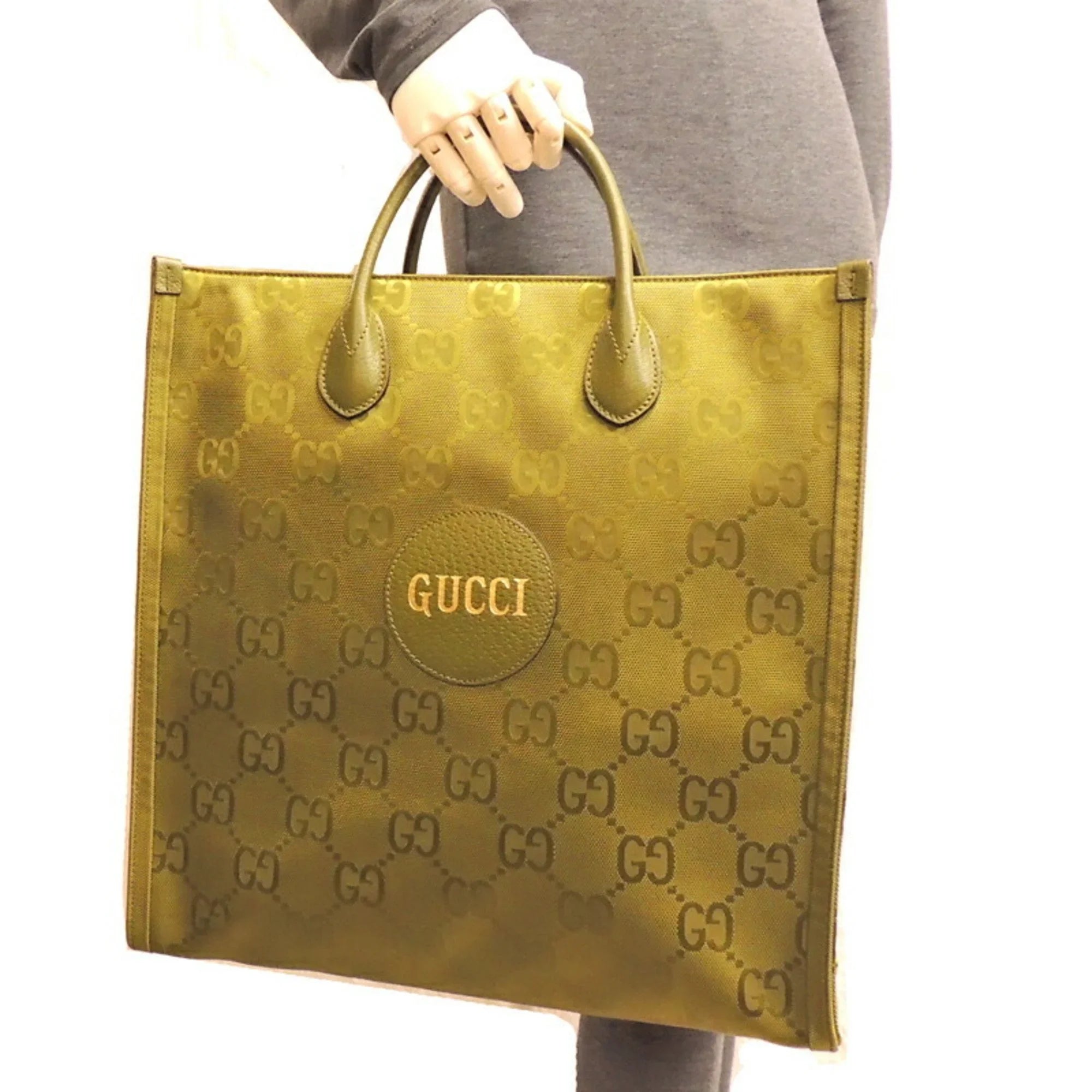 Pre-Owned Gucci GG Nylon Off The Grid Medium (Day Only) Ladies Tote Bag 696043 Recycled Lining Forest Green (Good)
