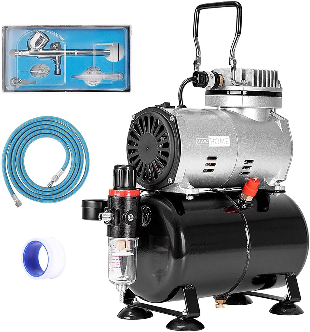 VIVOHOME 110-120V Professional Airbrushing Paint System with 1/5 HP Air Compressor and 1 Paint Sprayer for Tattoo Makeup Shoes Cake Decoration