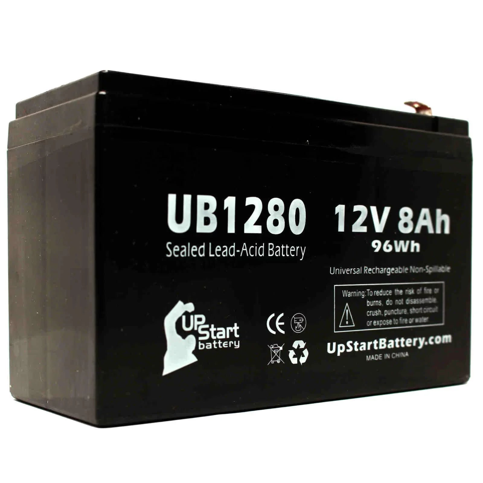 3x Pack - Matching Opti-ups 280ES Battery - Replacement UB1280 Universal Sealed Lead Acid Battery (12V, 8Ah, 8000mAh, F1 Terminal, AGM, SLA) - Includes 6 F1 to F2 Terminal Adapters