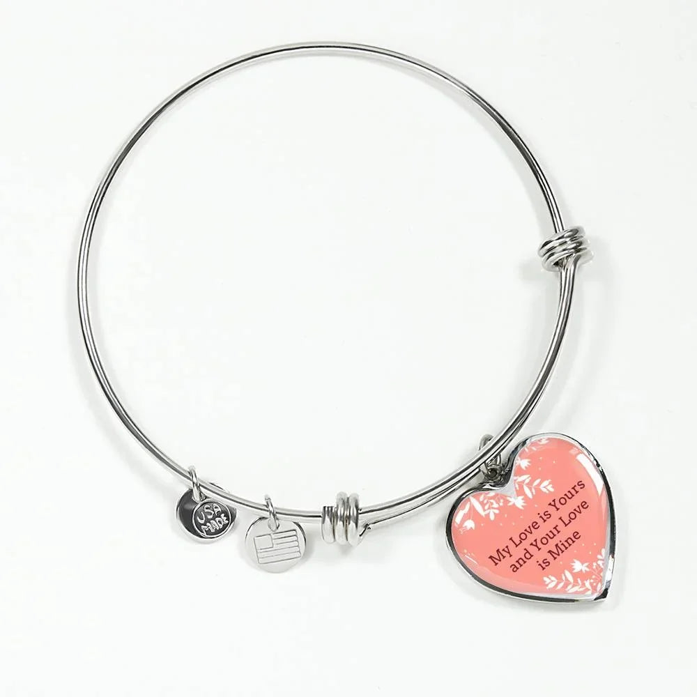 My Love is Yours Pink Heart Bangle Stainless Steel or 18k Gold 18-22"
