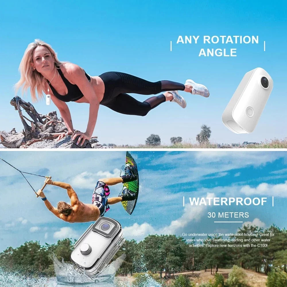SJCAM C100 Action 1080P30fps Digital Video 30M Waterproof Magnetic Body Built-in Battery WiFi Connection APP Sharing with Waterproof Case Back Clip Lanyard
