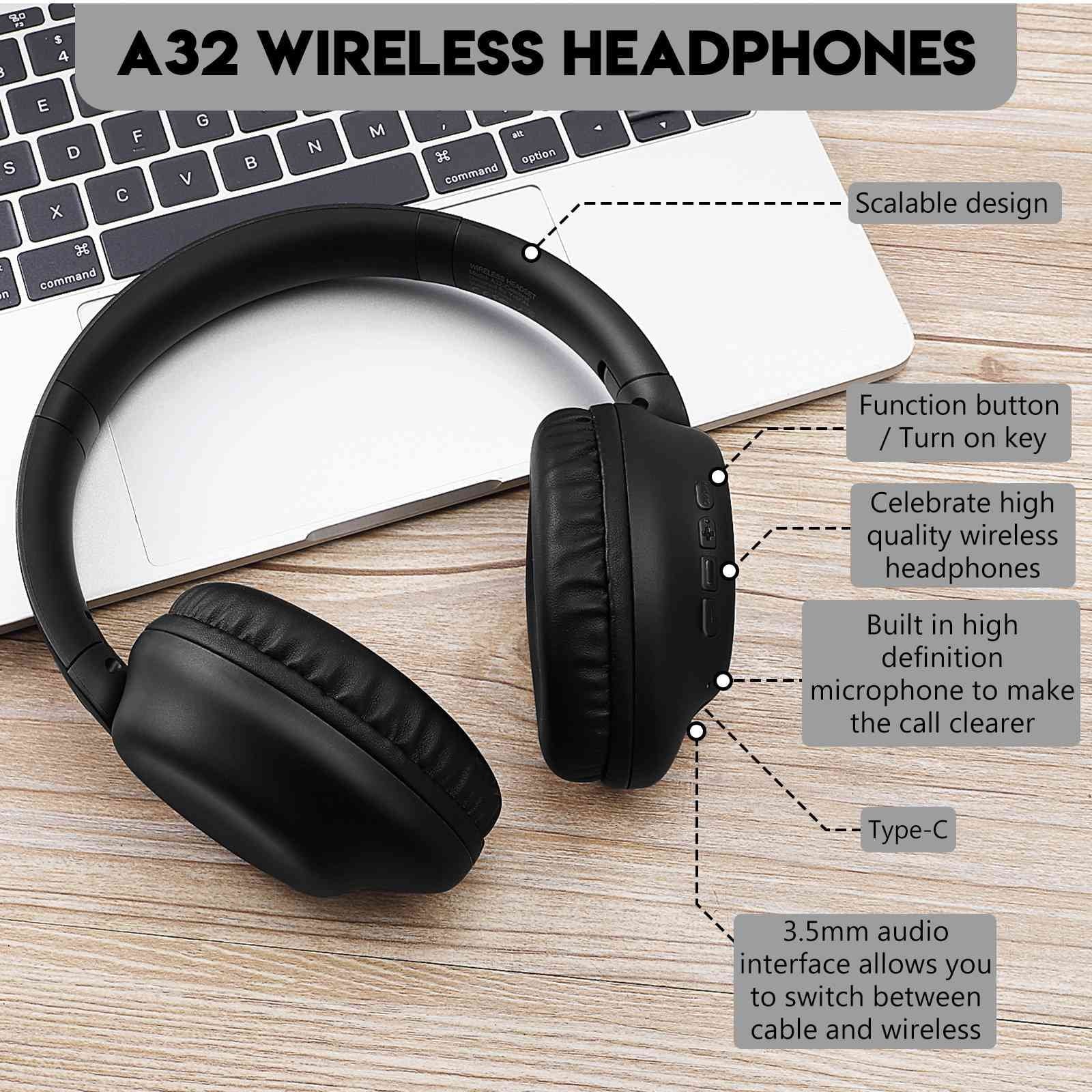 UrbanX UX991 Wireless Bluetooth Stereo Earphones High Resolution Audio Deep Bass Superior Comfort Over The Ear Headphones with Mic for HTC Desire 628 phone Call Support
