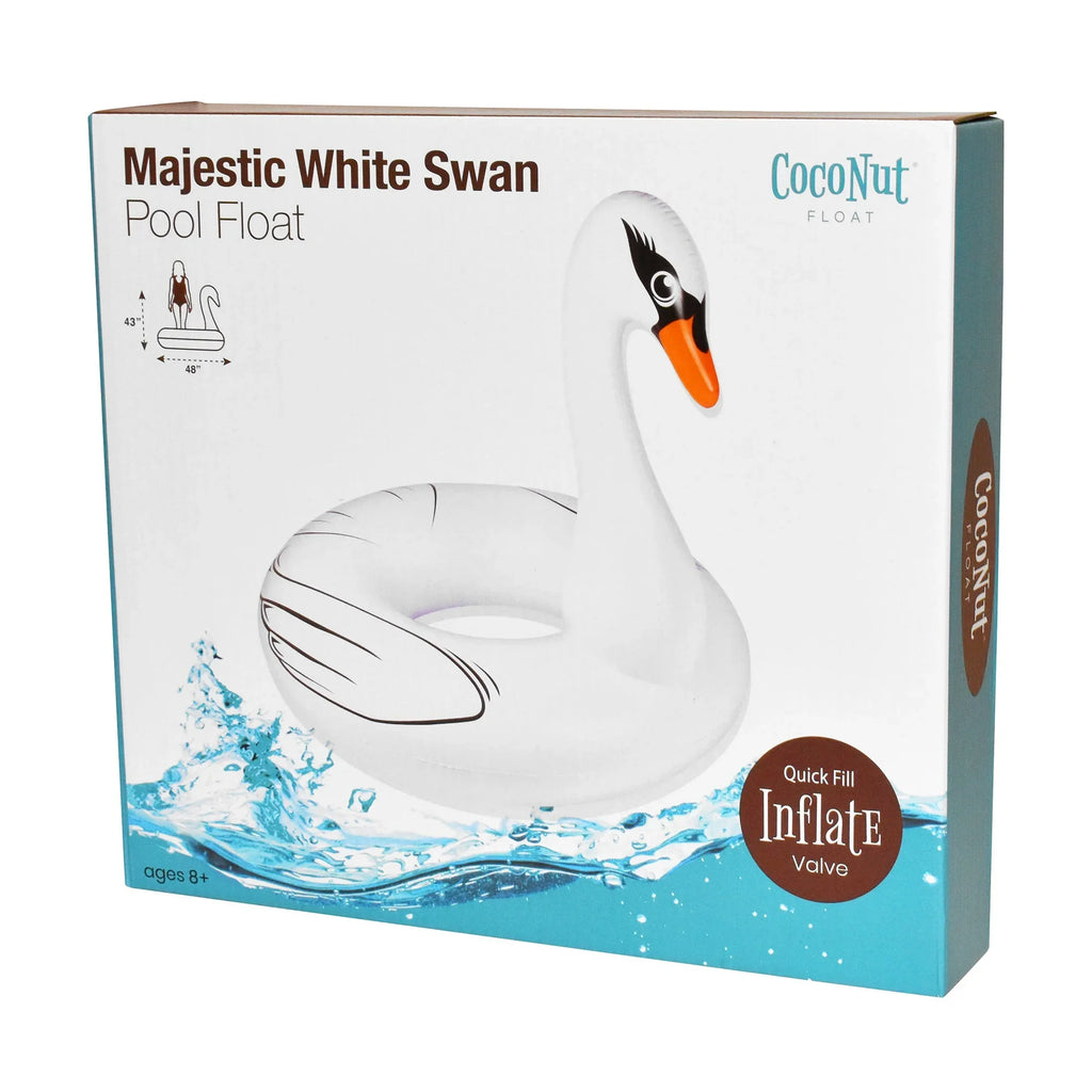 CocoNut Float: Majestic White Swan Pool Ring - 48"x43" Inflatable, Jumbo Round Water Raft, Anti-Leak, Long-lasting Party