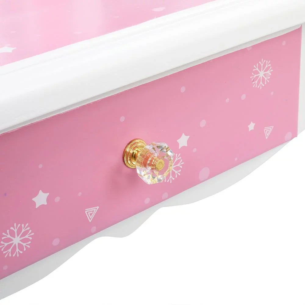 SalonMore Snow Style Wooden Kids Vanity Makeup Desk w/ Mirror,Stool,Drawer Pink