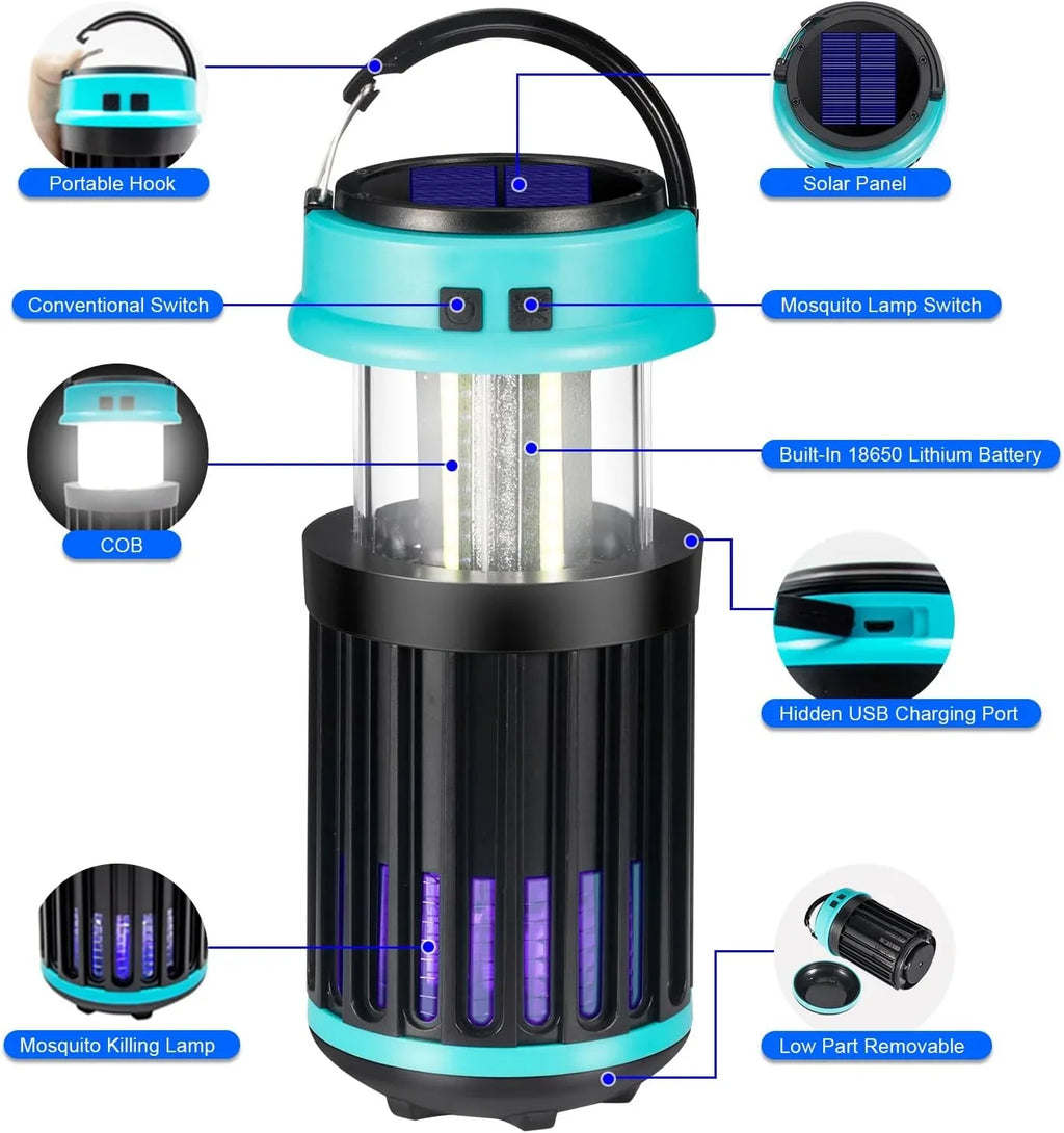 G·PEH 3 in 1 Bug Zapper, Rechargeable Bug Zapper Outdoor Indoor Fly Trap Waterproof, Mosquito Zapper with Emergency Light for Home, Solar Bug Zapper Outdoor for Home, Backyard, Camping