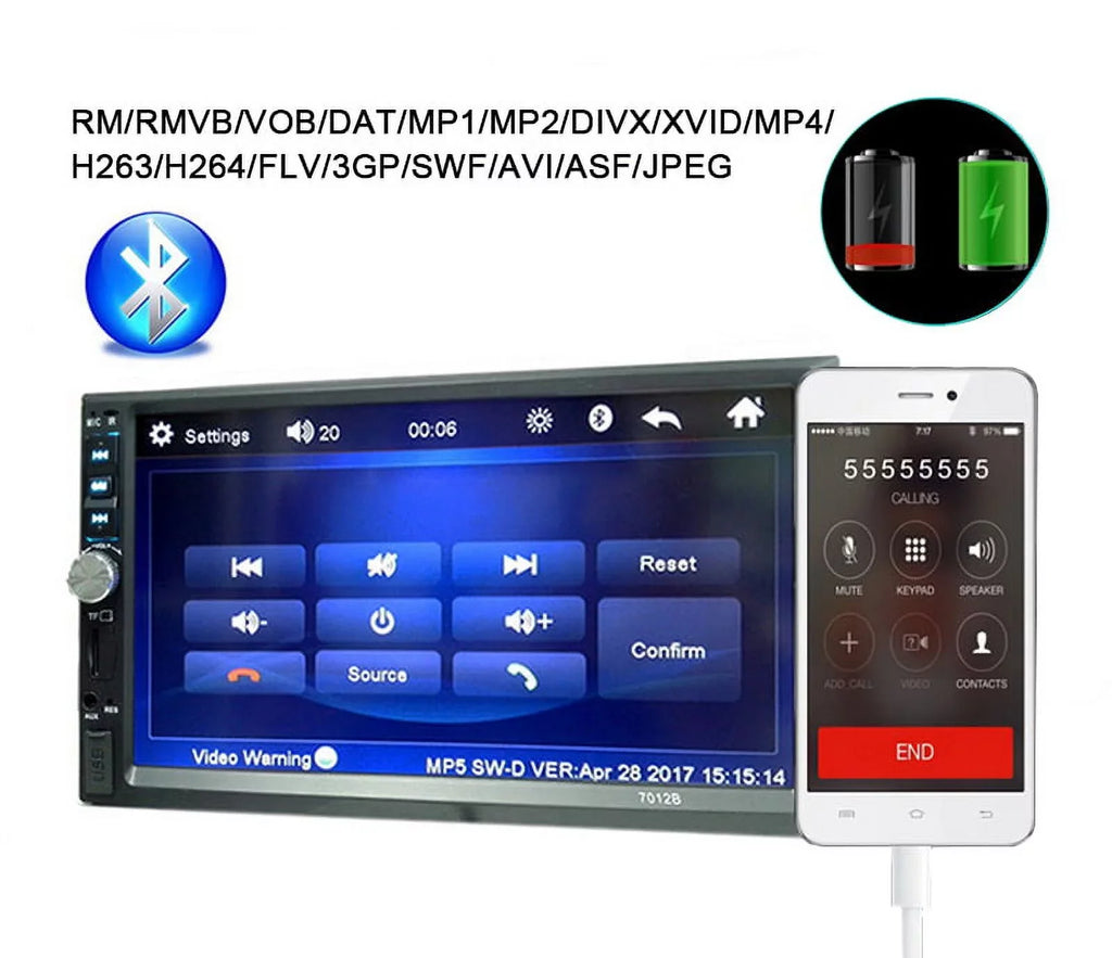 Polarlander Car Stereo Car Audio Double Din 7-inch HD Touch Screen Car radio Player with Multimedia SD USB FM AUX MP5/4/3 mirror link function Bluetooth with 4LED backup camera