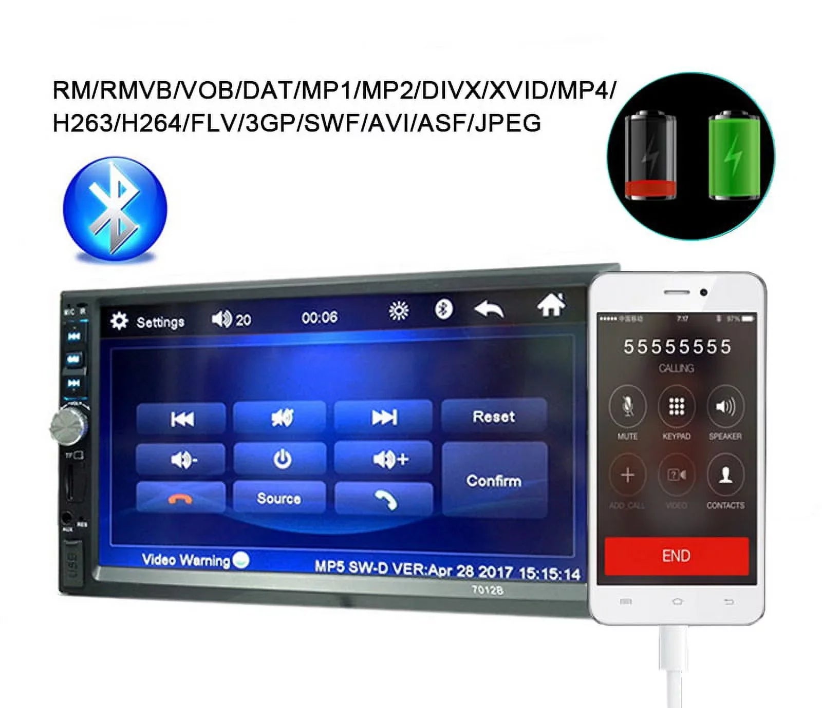 Polarlander Car Stereo Car Audio Double Din 7-inch HD Touch Screen Car radio Player with Multimedia SD USB FM AUX MP5/4/3 mirror link function Bluetooth with 4LED backup camera