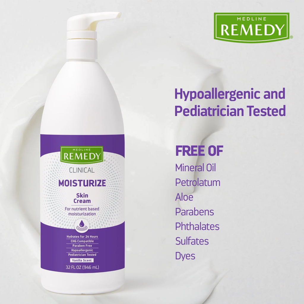 Medline Remedy Clinical Skin Cream, Vanilla Scent (32 fl oz), Moisturizing Face and Body Cream for All Ages