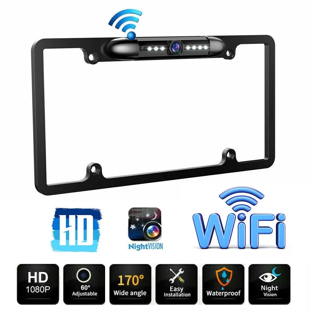 G·PEH HD License Plate Frame Rear View Camera - 8 Upgraded Infrared Lights - Clear Vision - Easy Installation - Black