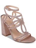 JEWEL BADGLEY MISCHKA Womens Pink Caged Padded Ankle Strap Glitter Shari Round Toe Flare Clasp Slingback Sandal 6