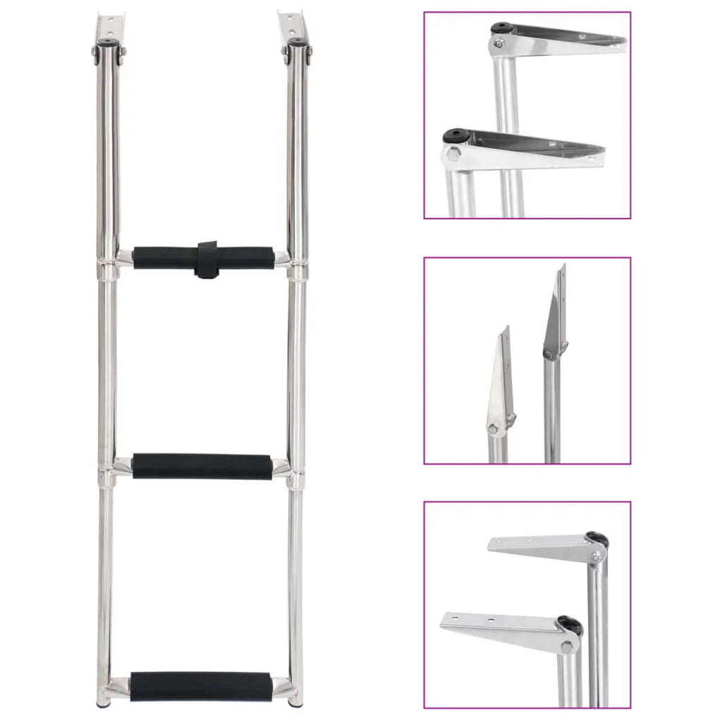 Dcenta 3 Folding Boarding Ladder Stainless Steel Non-Slip Telescopic Ladder for Swimming Pool, Ship and Mounting Platform