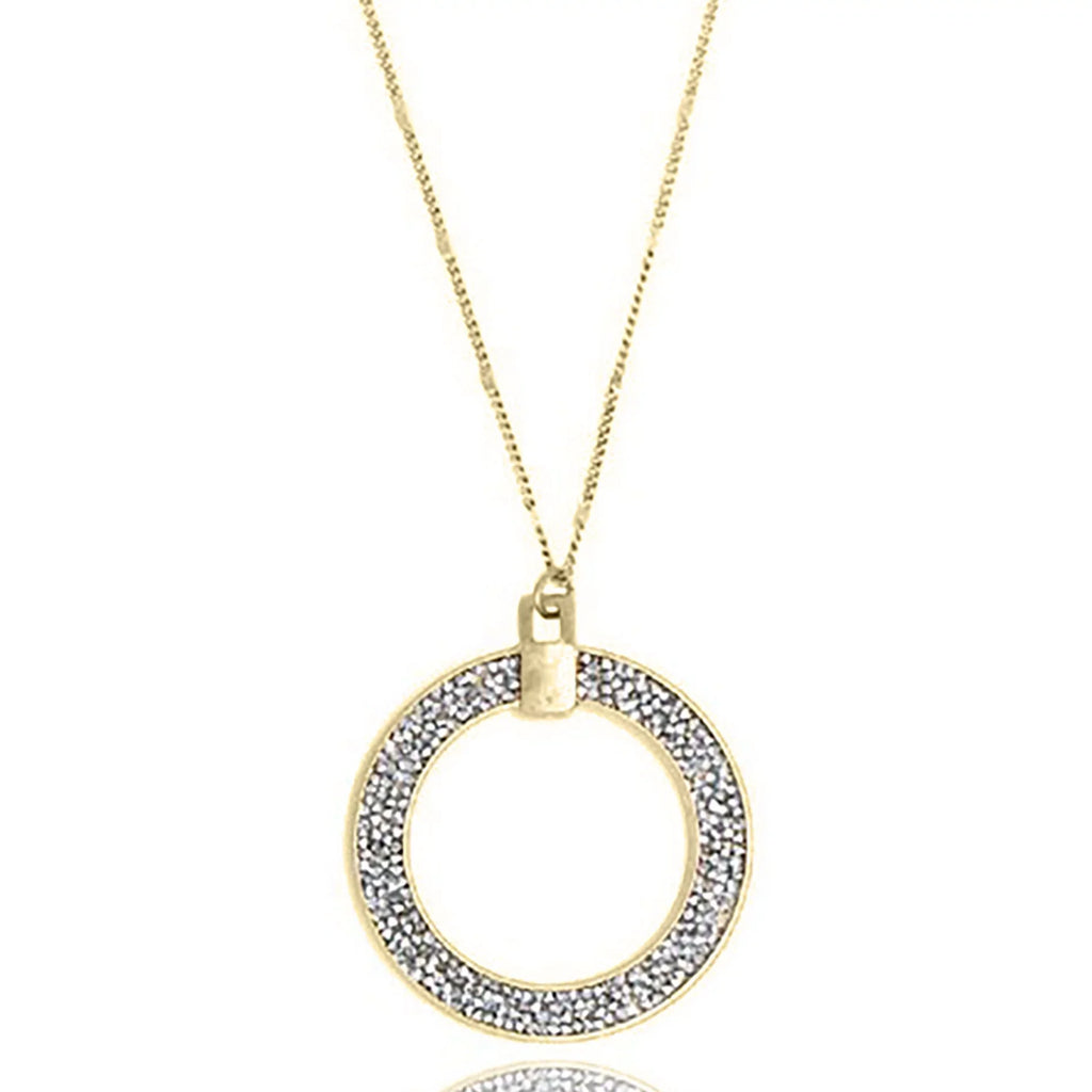 Blue Box Boutique Inc Open Circle Silver Glitter Pendant Long Necklace for Women, Teens