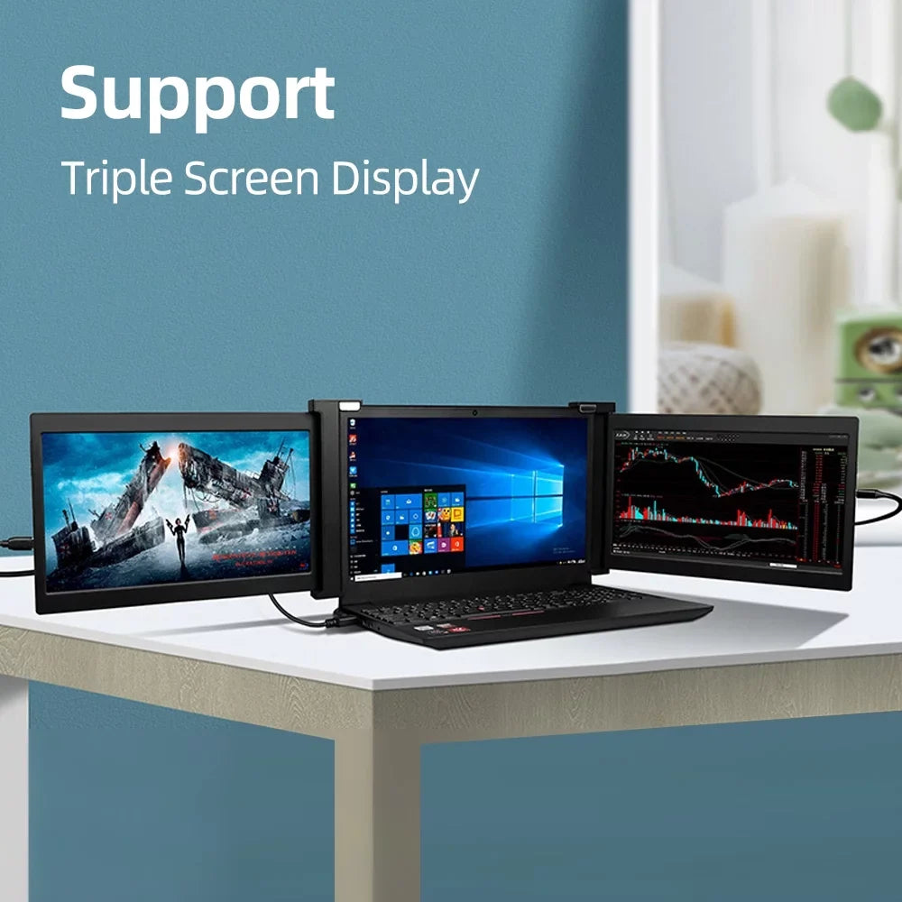 Anself 13.3 inch Portable Triple-screen Laptop Expansion Screen 1920*1080 Resolution Easy Installation for 13.3-16.5 inch Laptop