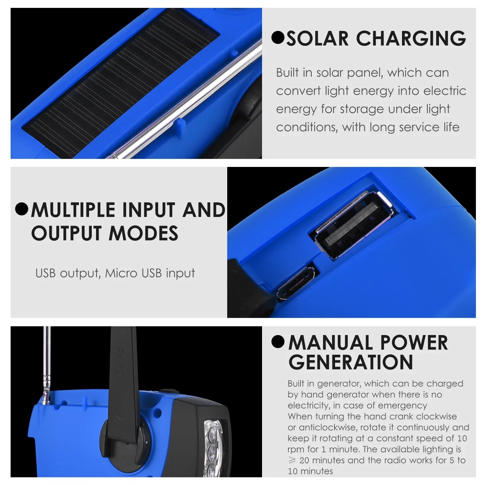 Emergency Hand Crank Solar Climate AM / / NOAA Emergency Environment Rechargeable Portable Power Bank with Solar Charging & Hand Crank & Battery Operated LED Flashlight Cell Reading Lamp fo