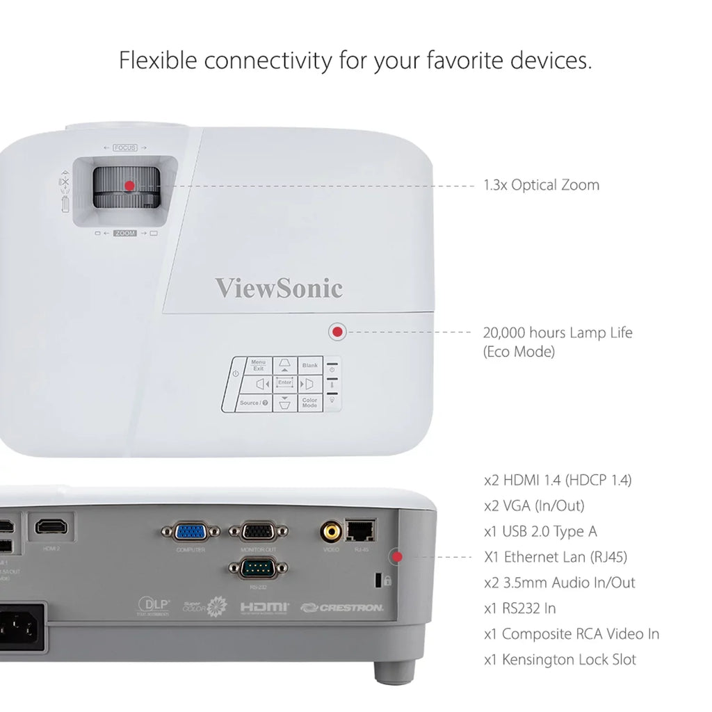 ViewSonic PG707X XGA 4000 Lumens Projector Horizon and Vertical Keystone for Home and Office (Pre-Owned)