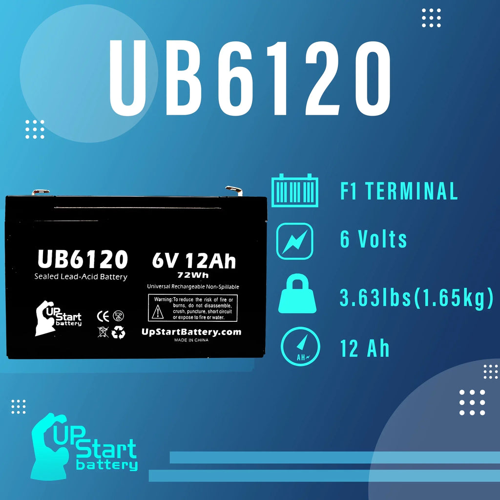 3x Pack - Suitable Tripp-Lite 850 Battery - Replacement UB6120 Universal Sealed Lead Acid Battery (6V, 12Ah, 12000mAh, F1 Terminal, AGM, SLA) - Includes 6 F1 to F2 Terminal Adapters