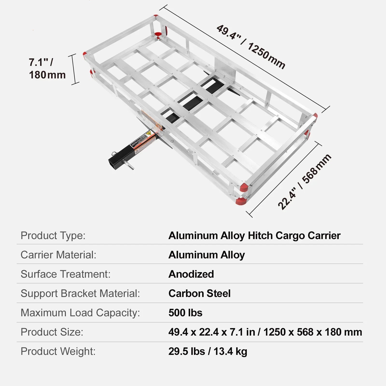 BENTISM Hitch Mount Cargo Carrier 47 x 20 x 6 in 500lb Aluminum Strong Fits 2" Receiver Cargo Basket for SUVs Sedans Vehicles