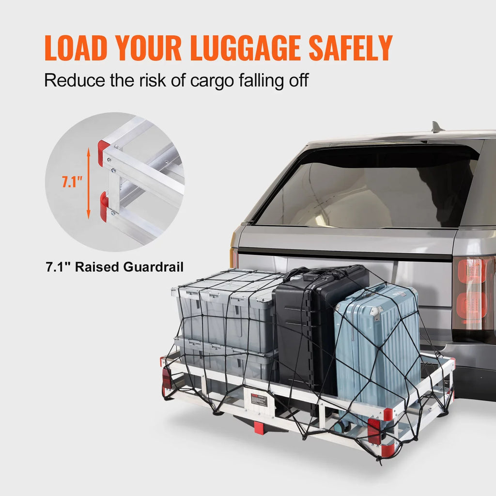 BENTISM Hitch Mount Cargo Carrier 47 x 20 x 6 in 500lb Aluminum Strong Fits 2" Receiver Cargo Basket for SUVs Sedans Vehicles