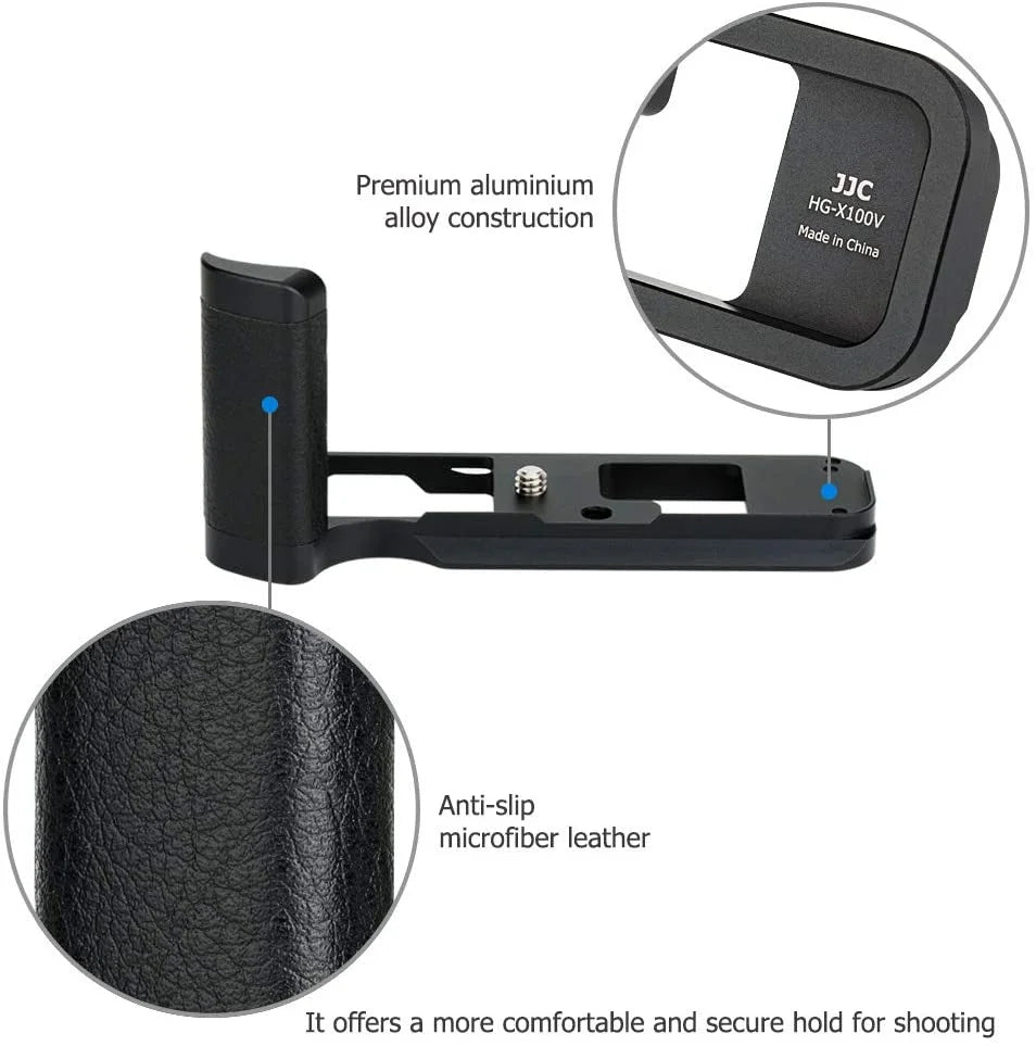 Solid Metal Hand Grip Secure Handle Bracket for Fuji Fujifilm X100V X100F X100 V X100 F Camera, Anti-Slip Pads