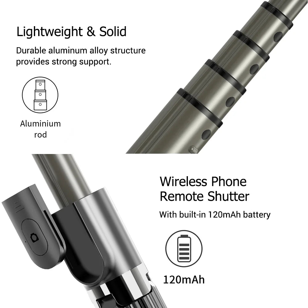3 in 1 Phone Gimbal Stabilizer Selfie Stick Tripod 86cm 5-Section with Remote Shutter Phone Clamp Smart Rotatable Fitting with Smartphones
