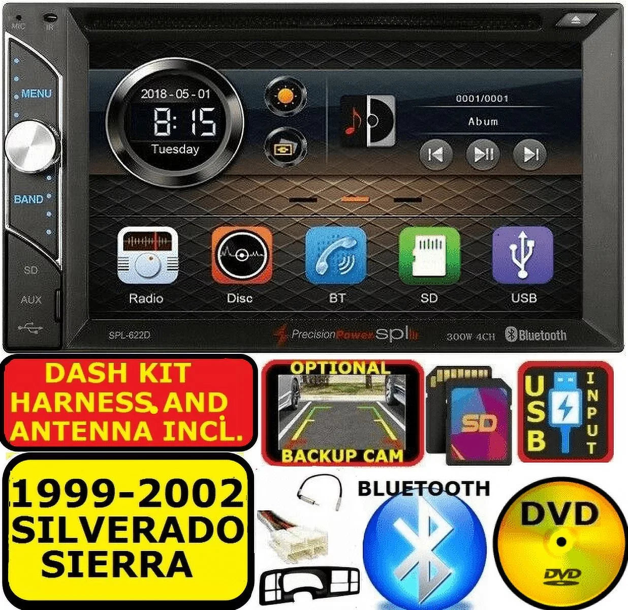 1999-2002 SILVERADO SIERRA CD/DVD BLUETOOTH USB AUX TOUCHSCREEN CAR STEREO RADIO