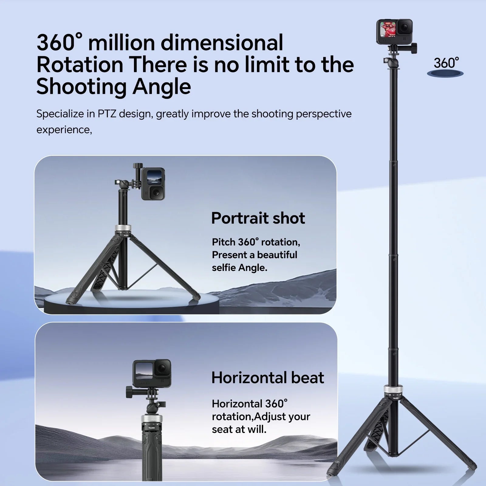 360° Rotation 1.5M Selfie Stick Foldable Tripod For GoPro Hero 12 11 10 9 8 7 6 5 Insta360 DJI Osmo Action Selfie Stick