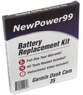 Garmin Dash Cam 35 Battery Replacement Kit with Tools, Video Instructions, Extended Life Battery and Full One Year Warranty