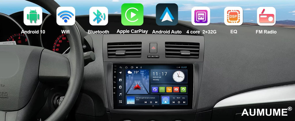 Android 10 Double Din Car stereo for Mazda 3 2010 2011 2012 2013 with 9 Inch TouchScreen Radio Built-in Wireless Carplay/Android Auto/GPS/Bluetooth/FM/AUX-in/Steering Wheel Control Backup Camera 2+32G