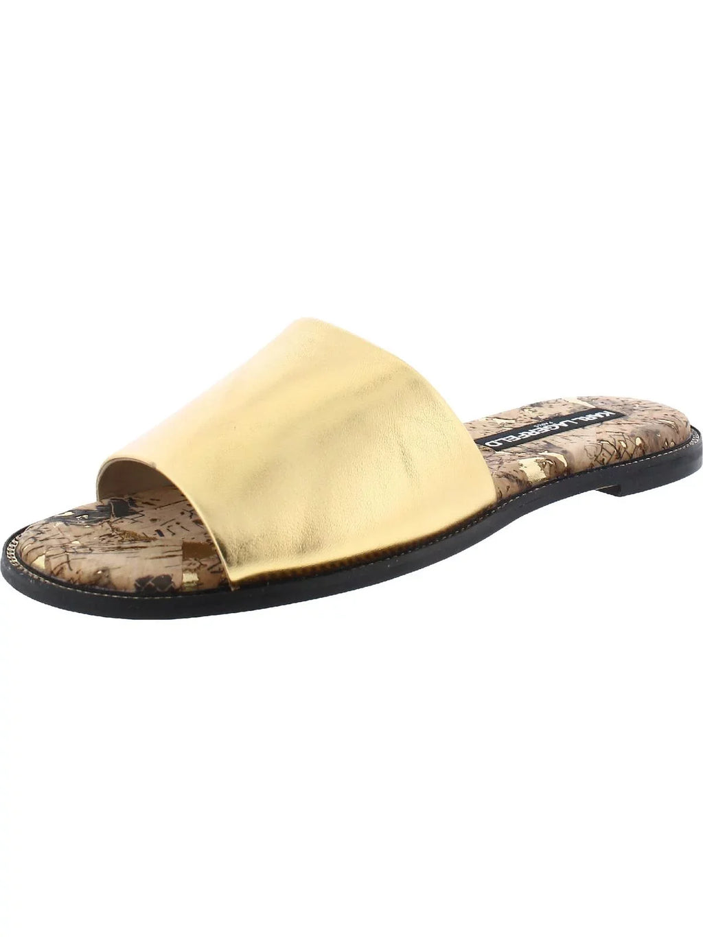 Karl Lagerfeld Paris Womens Gloria Leather Cork Flat Sandals
