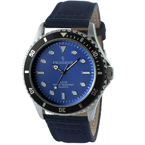 Peugeot Men's Sports Bezel Blue Dial Canvas Strap Watch