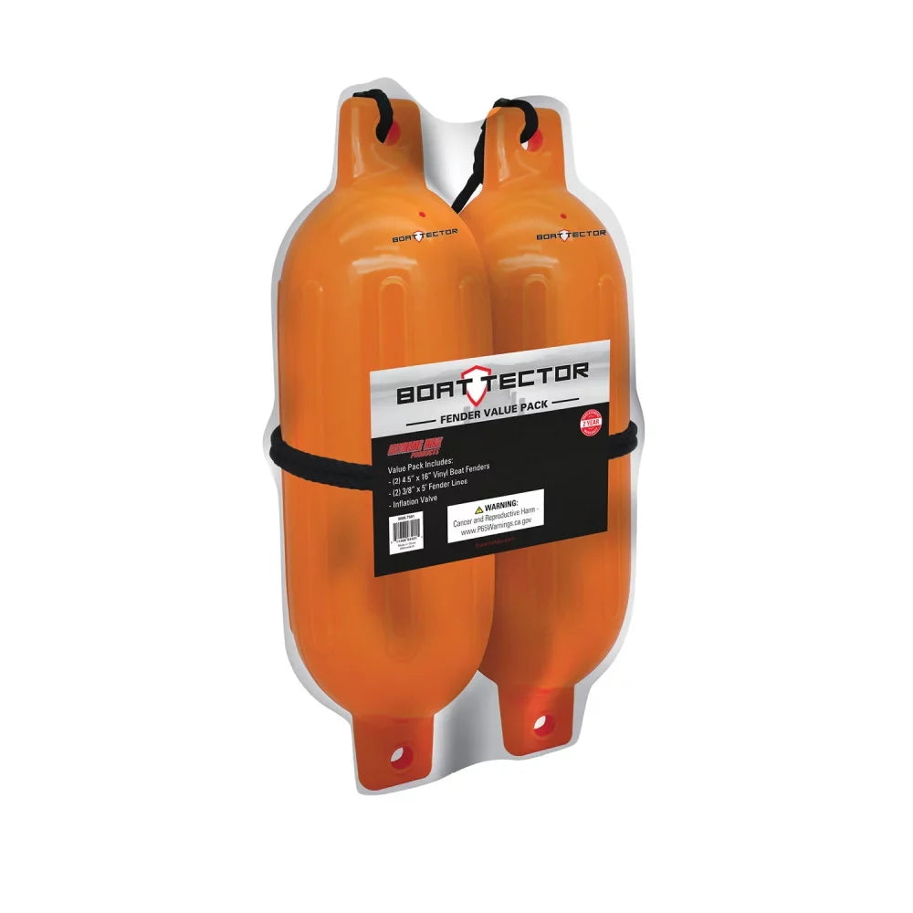 Extreme Max 3006.7581 Ship Inflatable Fender Value 2-Pack - 4.5" x 16", Neon Orange