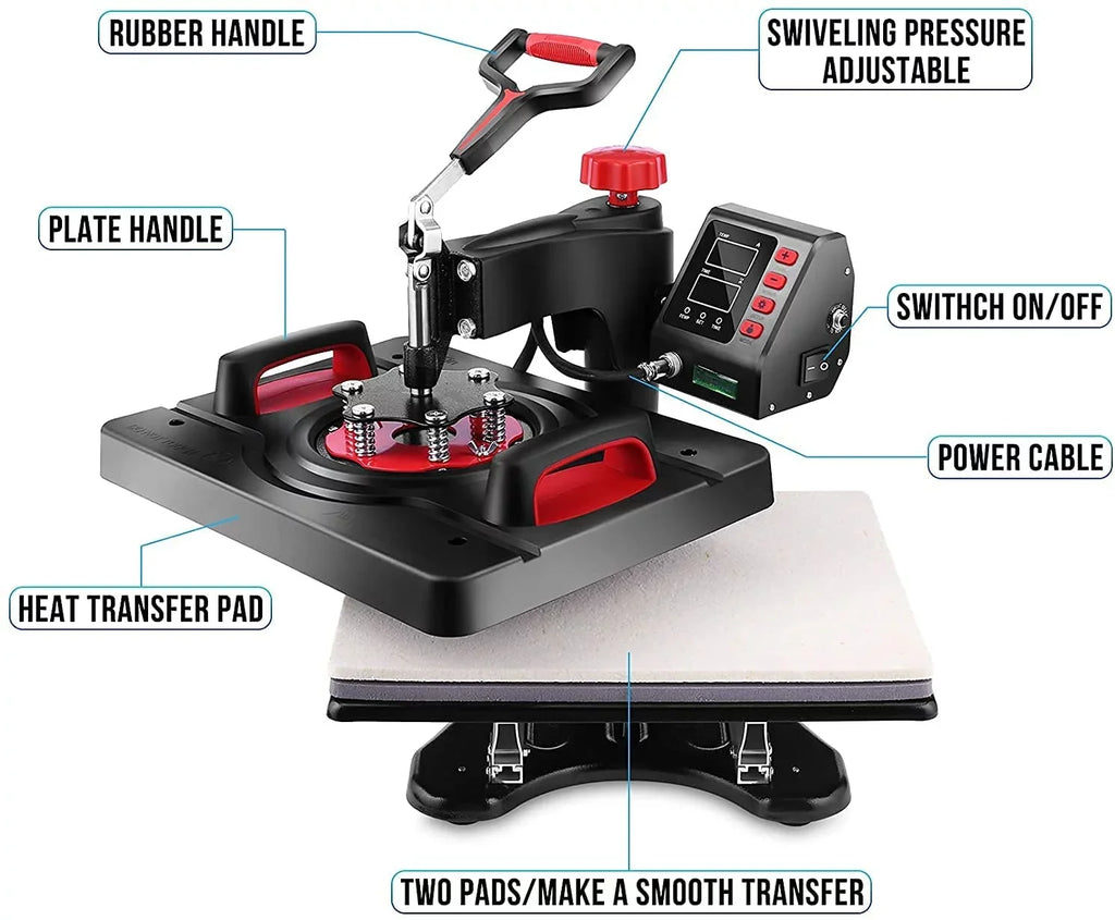 Qhomic Power Heat Press Machine 12 x 15 Inch Digital Heat Press Sublimation Printer Press Heat Transfer Machine for T-Shirt, 8 in 1, Gifts for Men Women