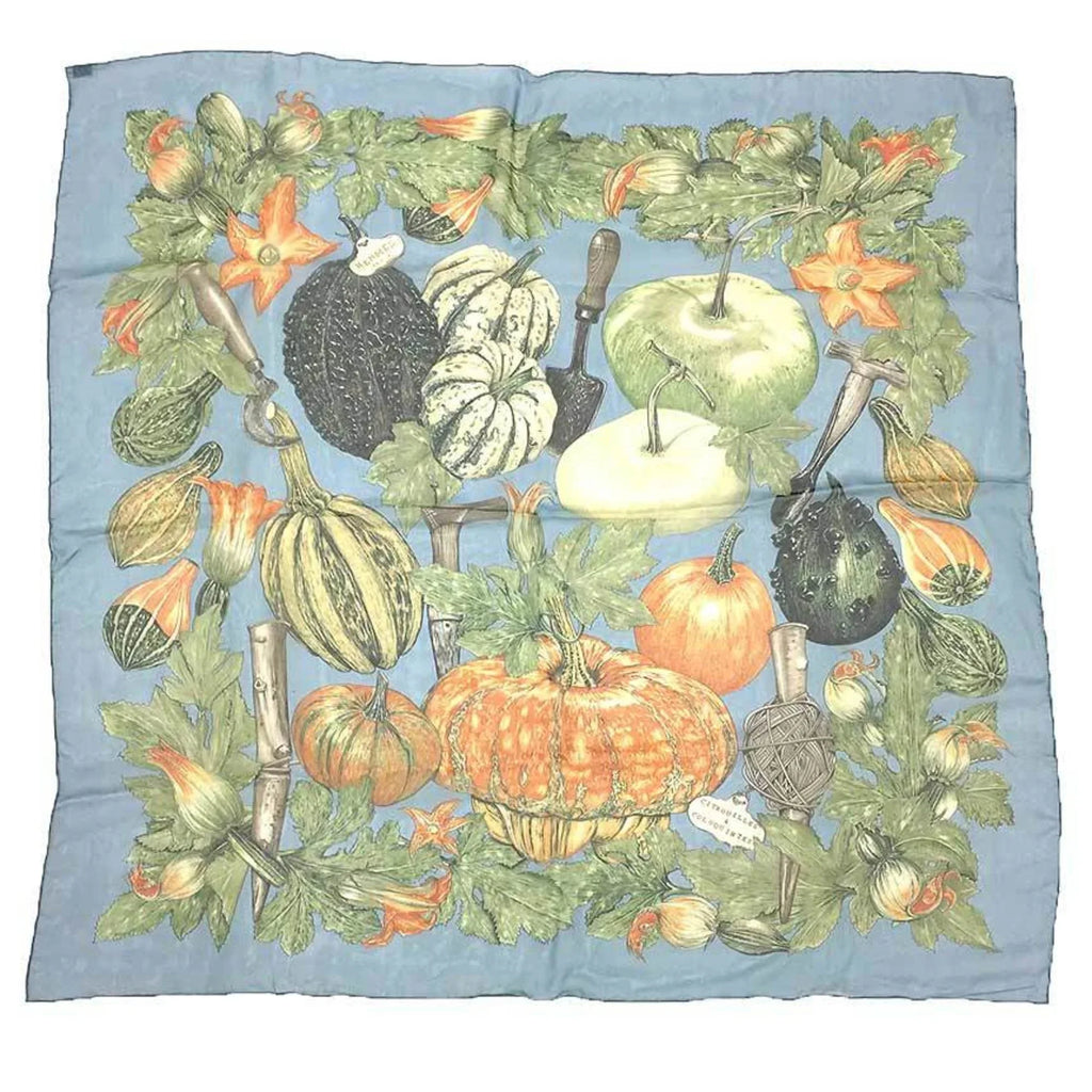 Pre-Owned HERMES Hermes Carre 90 Scarf Muffler CITROUILLES & COLOQUINTES Pumpkin and colocynth Silk muslin 100% silk Chiffon scarf (Good)