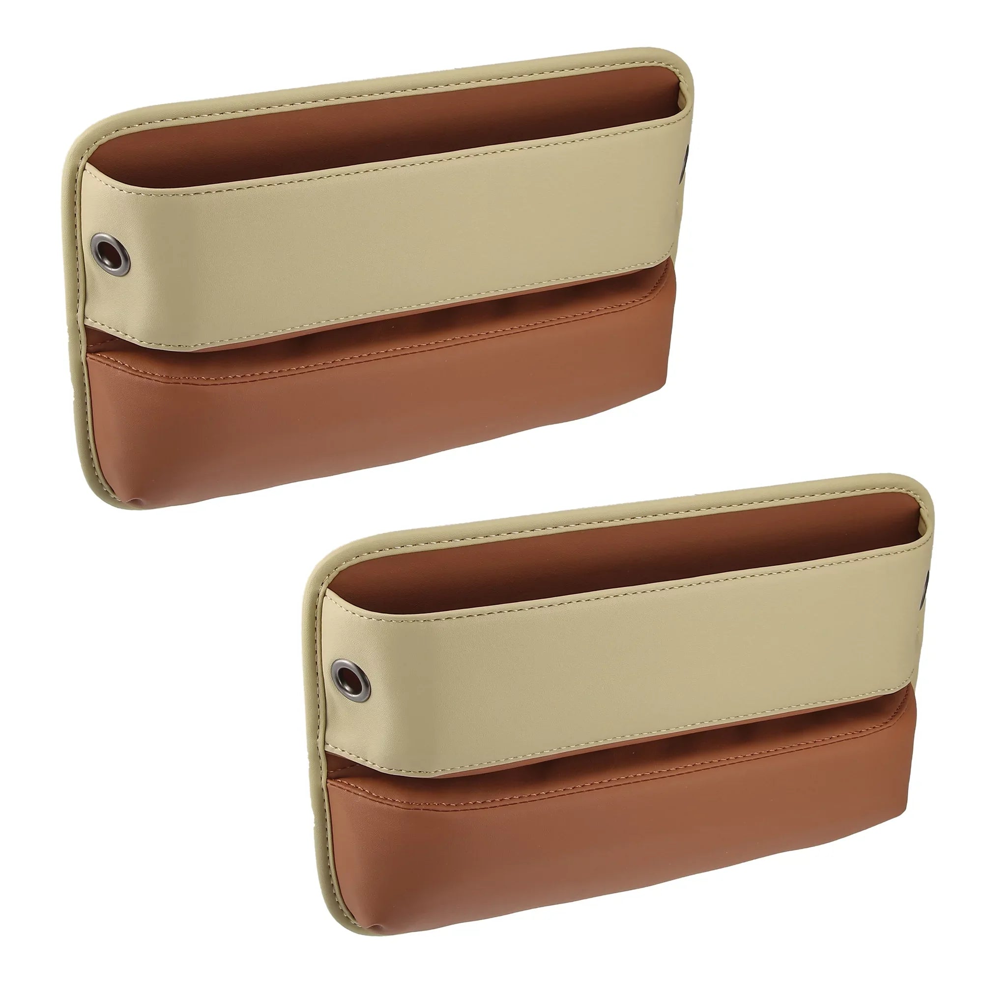 2pcs Car Seat Gap Filler Multi-function Car Seat Organizer Console Side Pocket Storage Box Beige Brown